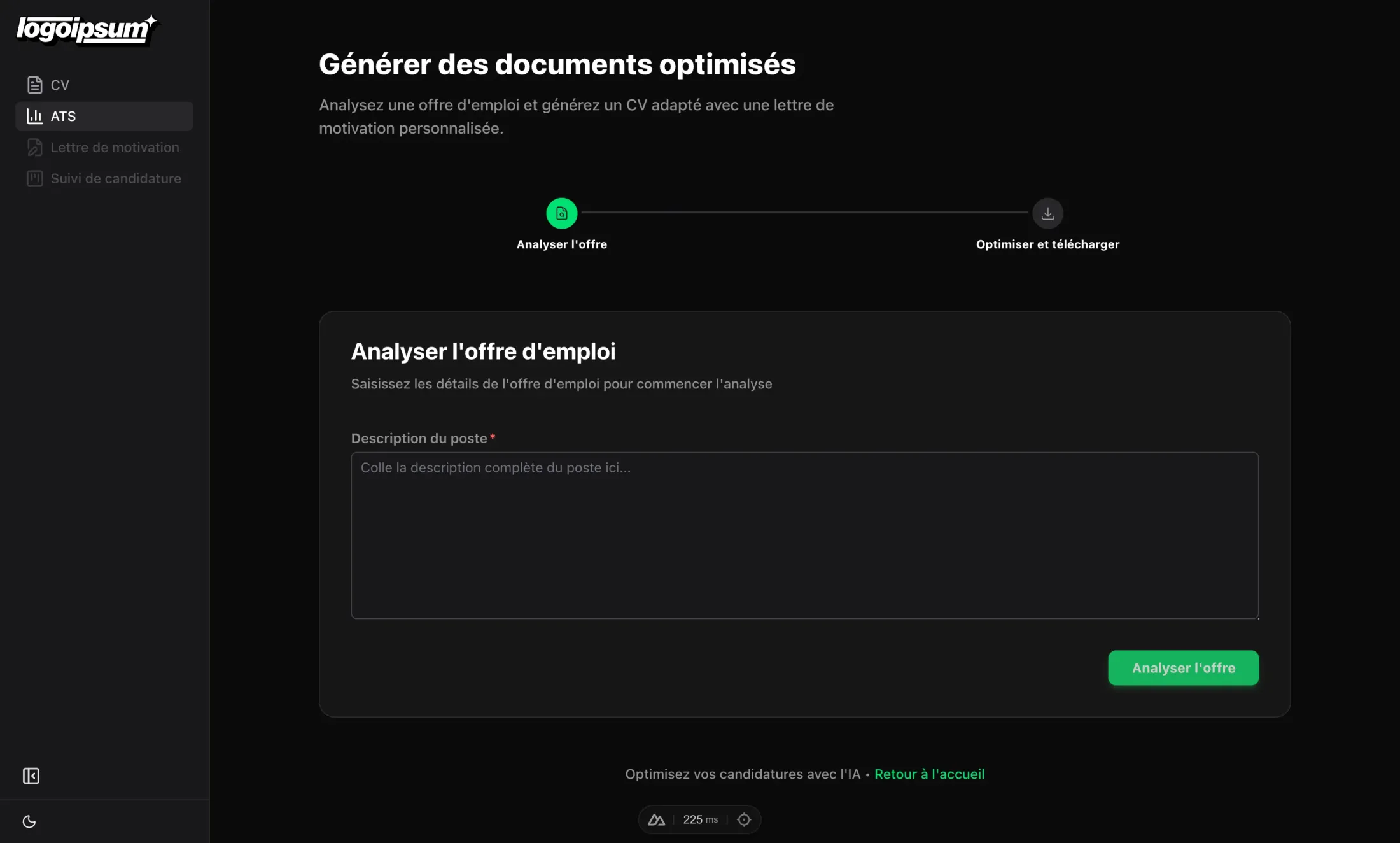Tableau de bord CVTEMPLE pour analyser les offres et optimiser son CV